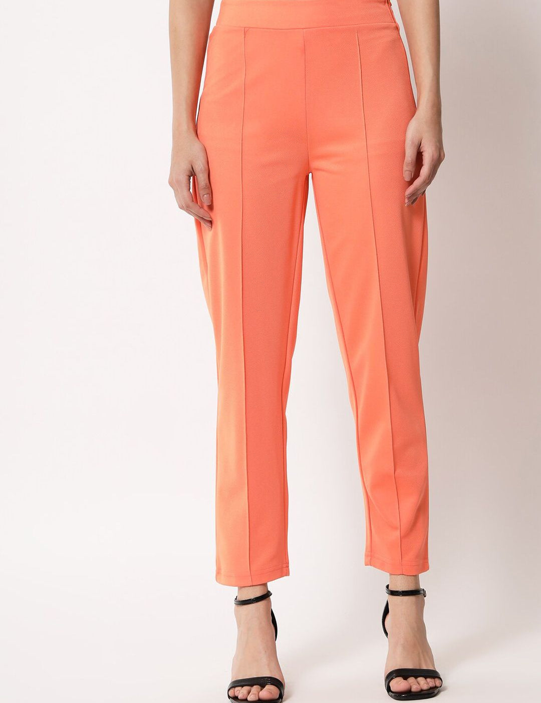 Kotty Women Orange Relaxed Straight Fit Easy Wash Trouser