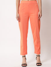 Kotty Women Orange Relaxed Straight Fit Easy Wash Trouser
