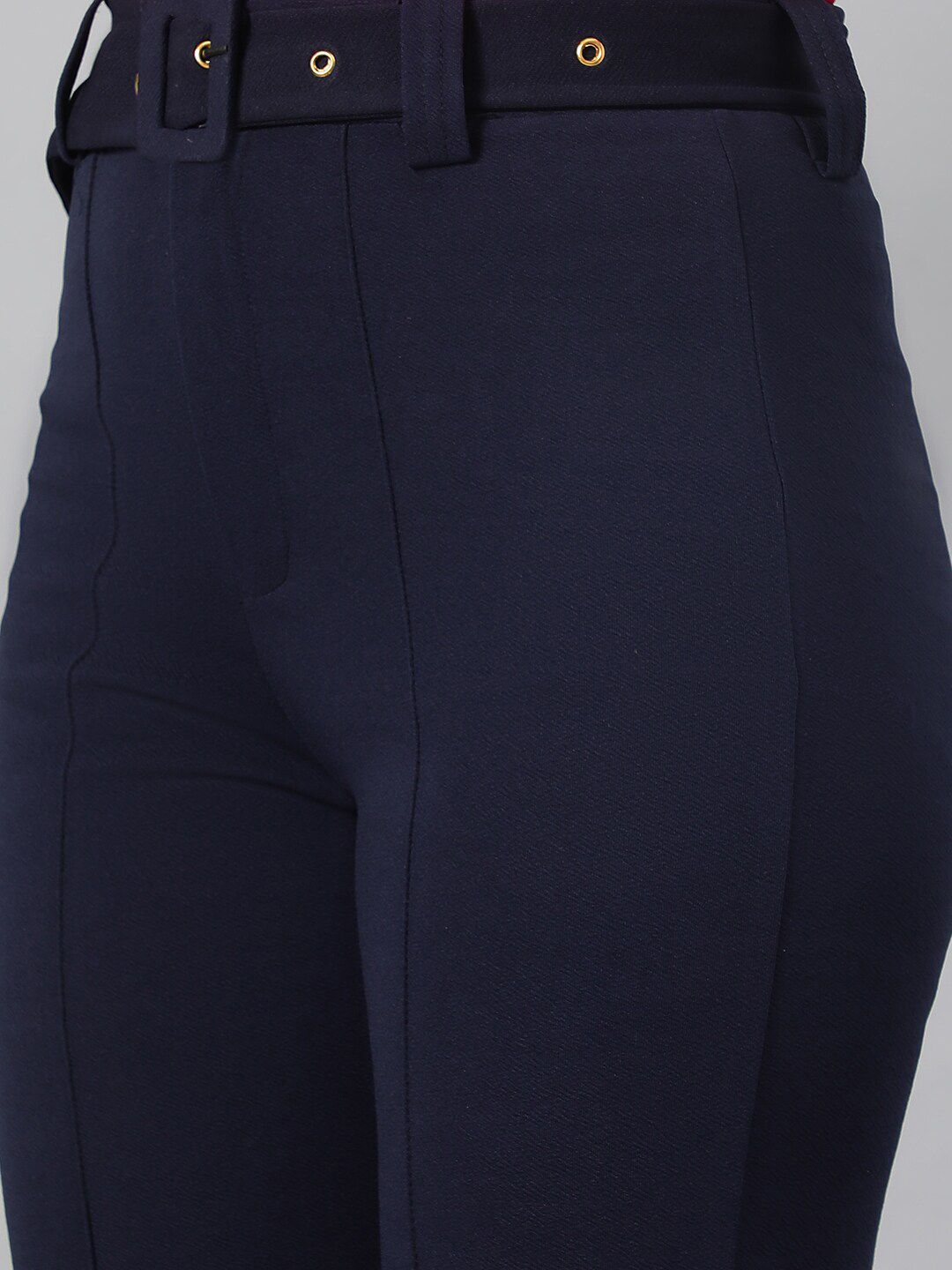 Kotty Women Navy Blue Relaxed Straight Leg Fit High-Rise Easy Wash Trousers