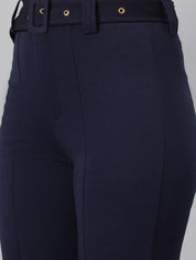 Kotty Women Navy Blue Relaxed Straight Leg Fit High-Rise Easy Wash Trousers