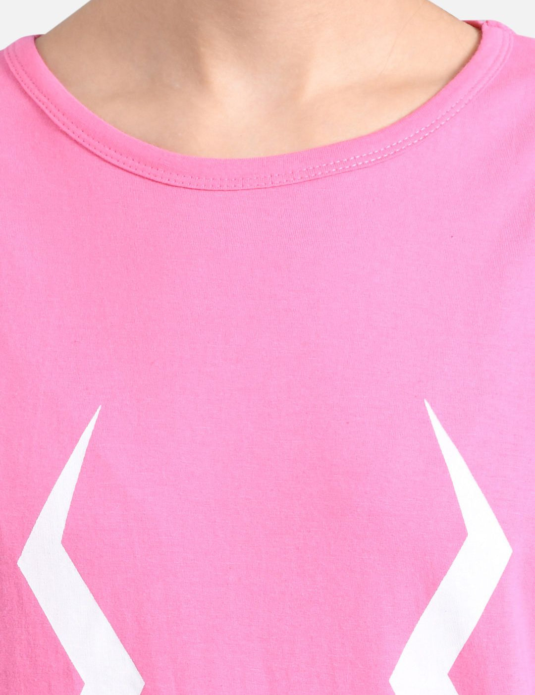 Kotty Women Pink & White Printed Round Neck T-shirt