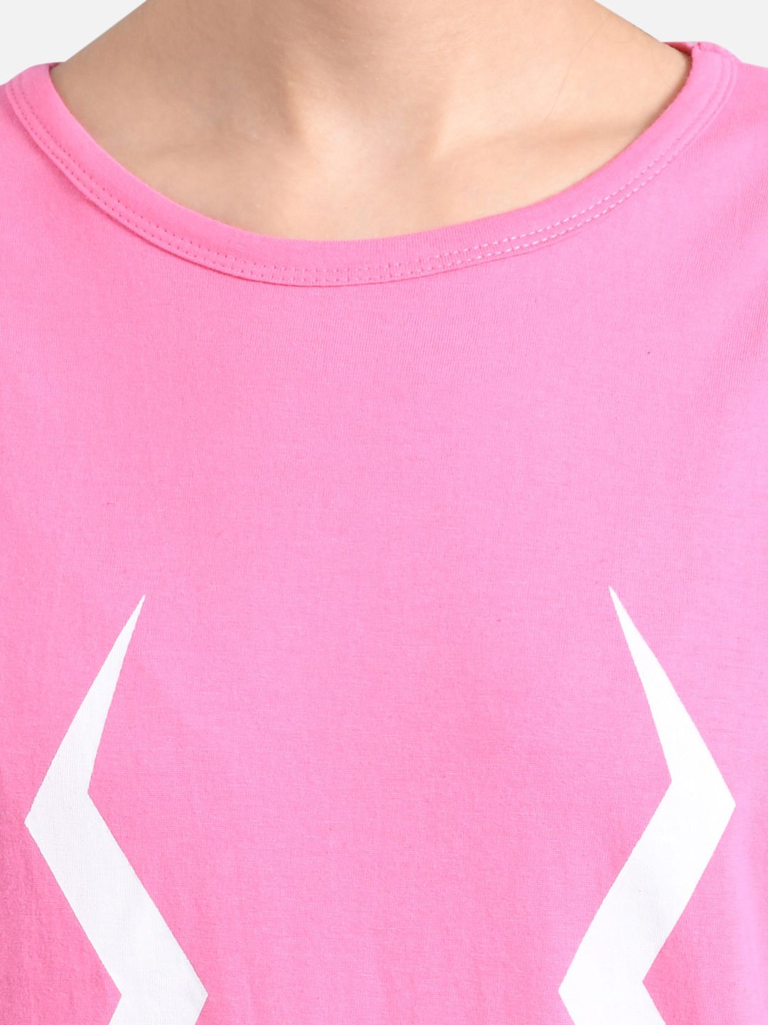 Kotty Women Pink & White Printed Round Neck T-shirt