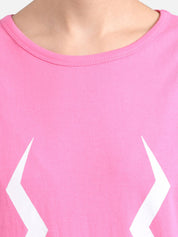 Kotty Women Pink & White Printed Round Neck T-shirt