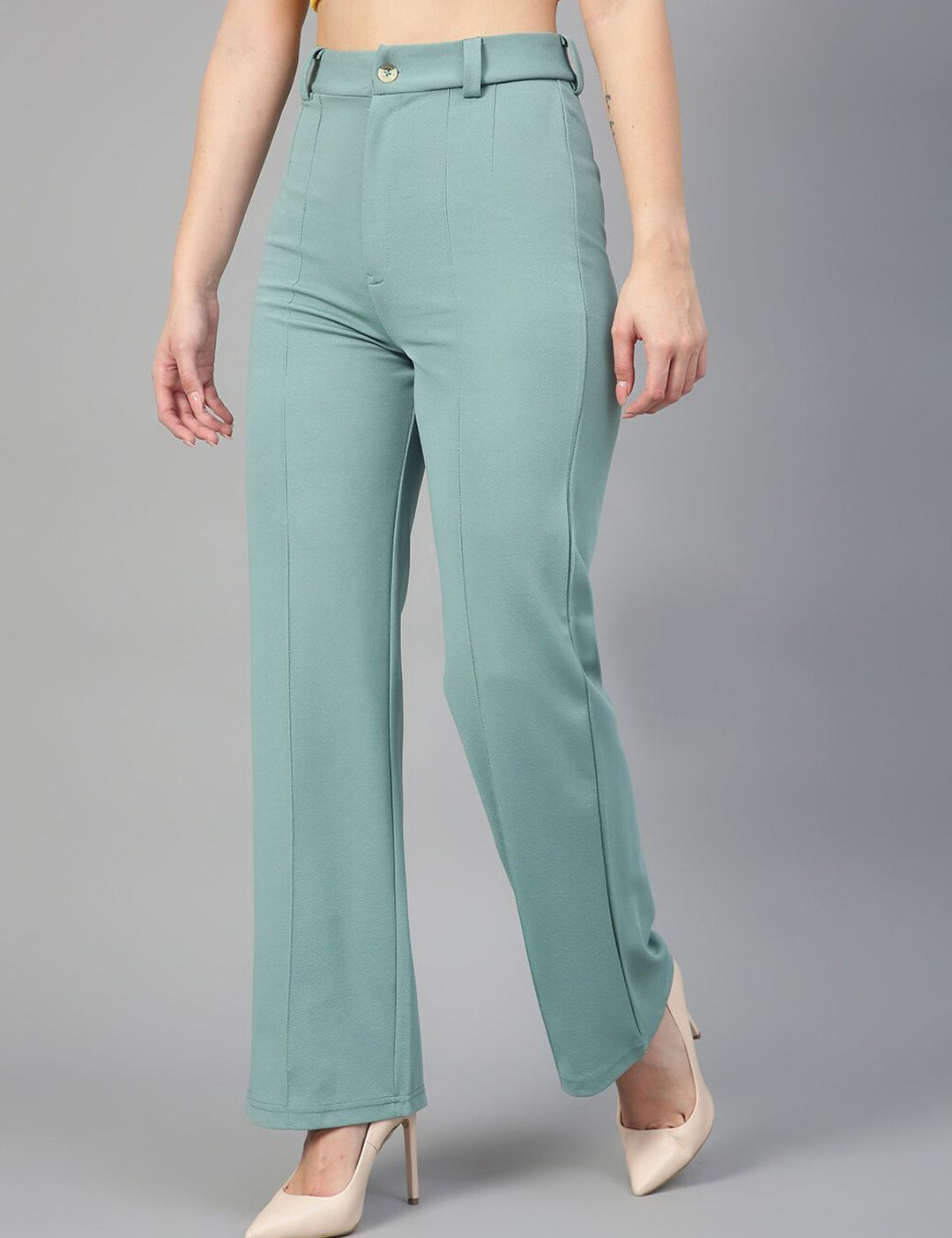 CURVE BY KOTTY BIZwear Women Relaxed Straight Leg Straight Fit High-Rise Easy Wash Trousers