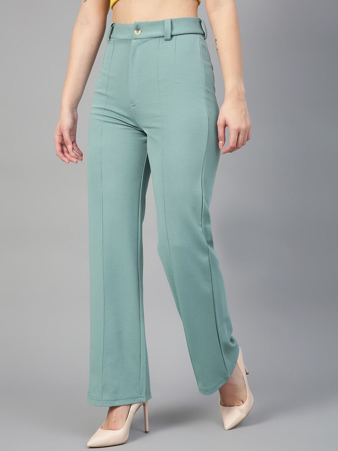 CURVE BY KOTTY BIZwear Women Relaxed Straight Leg Straight Fit High-Rise Easy Wash Trousers