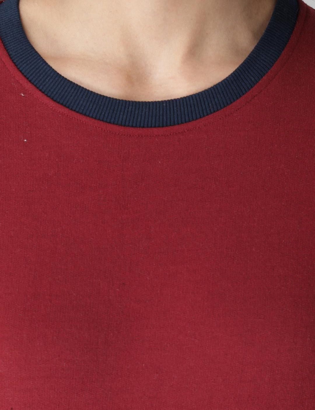 Kotty Women Maroon & White Colourblocked Sweatshirt