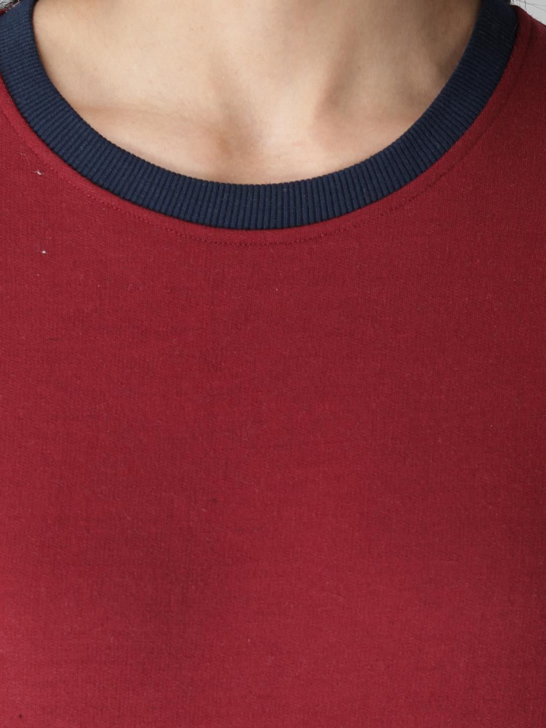 Kotty Women Maroon & White Colourblocked Sweatshirt