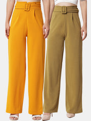 Kotty Women Pack Of 2 Relaxed Straight Fit High-Rise Easy Wash Pleated Trousers