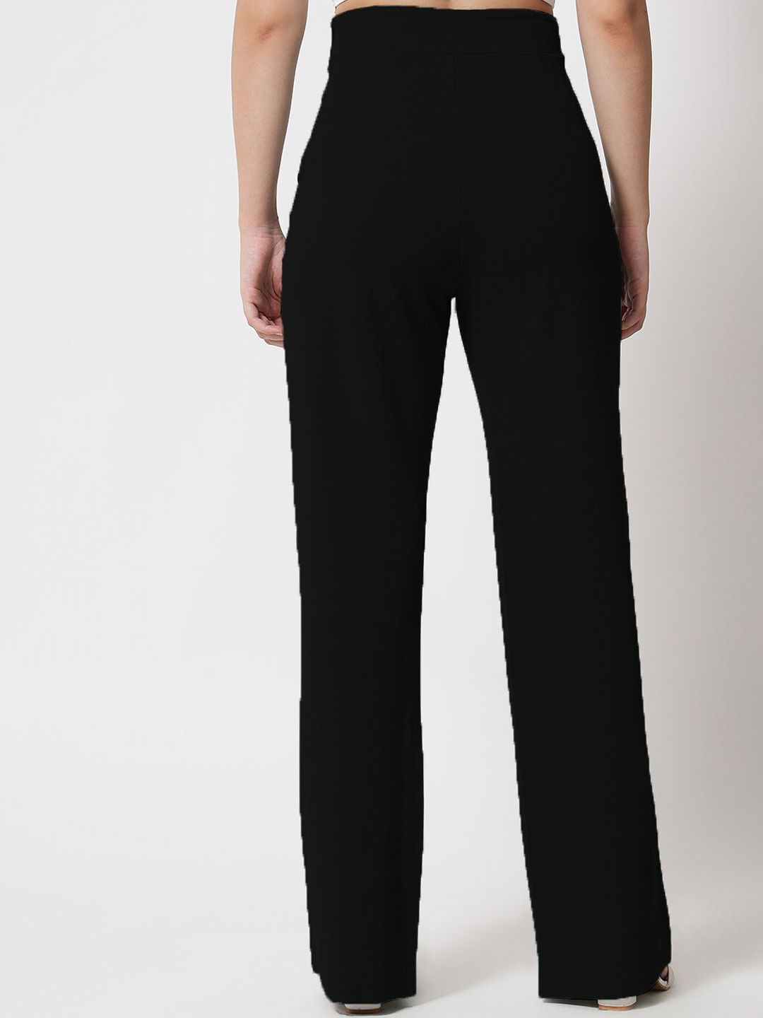 Kotty Women Black Regular Straight Leg High-Rise Easy Wash Regular Fit Trousers