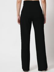 Kotty Women Black Regular Straight Leg High-Rise Easy Wash Regular Fit Trousers