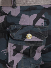 Kotty Men Grey & Blue Regular Fit Printed Cargos