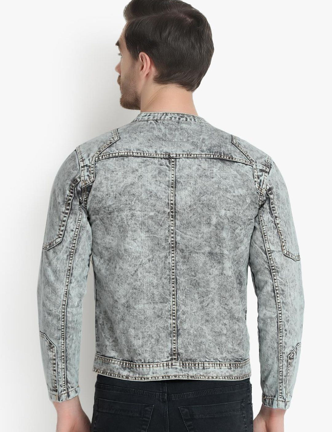 Kotty Men Grey Solid Denim Jacket