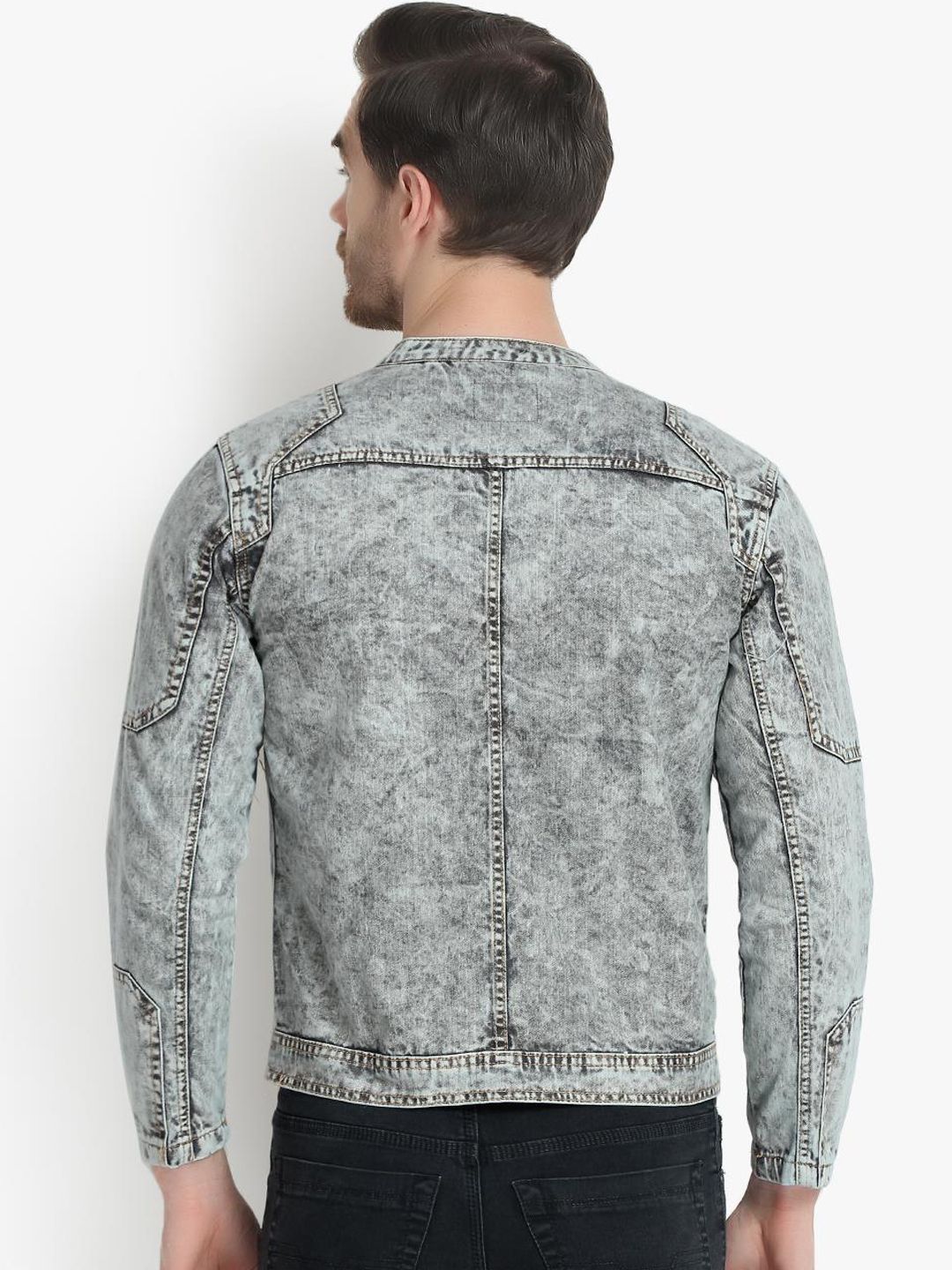 Kotty Men Grey Solid Denim Jacket