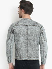 Kotty Men Grey Solid Denim Jacket