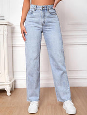 Kotty Women Blue Jean Straight Fit High-Rise Heavy Fade Clean Look Stretchable Jeans