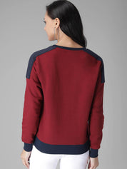 Kotty Women Maroon & Blue Colourblocked Sweatshirt