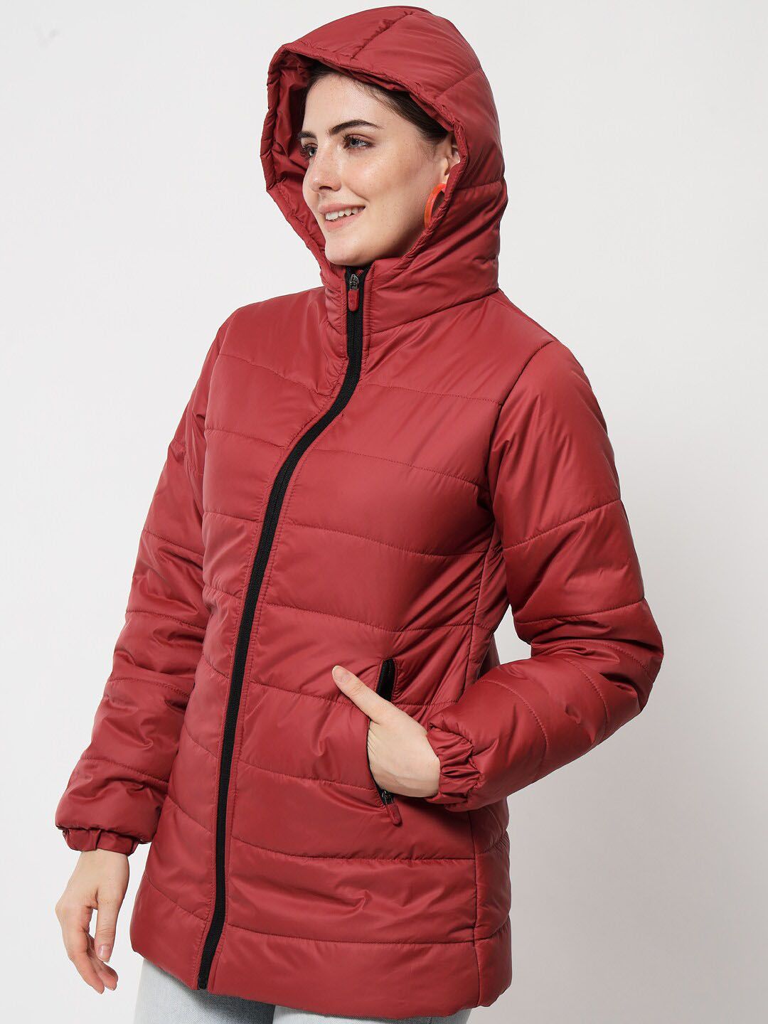 Kotty Women Maroon Longline Padded Jacket