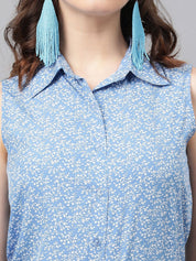 Kotty Blue Floral Printed Casual Shirt