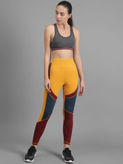 Kotty Women Yellow & Maroon Colourblocked Ankle-Length Tights