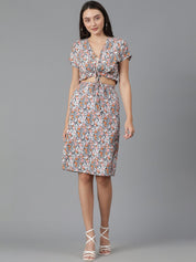 Kotty Floral Printed V-Neck Crop Top & Skirt