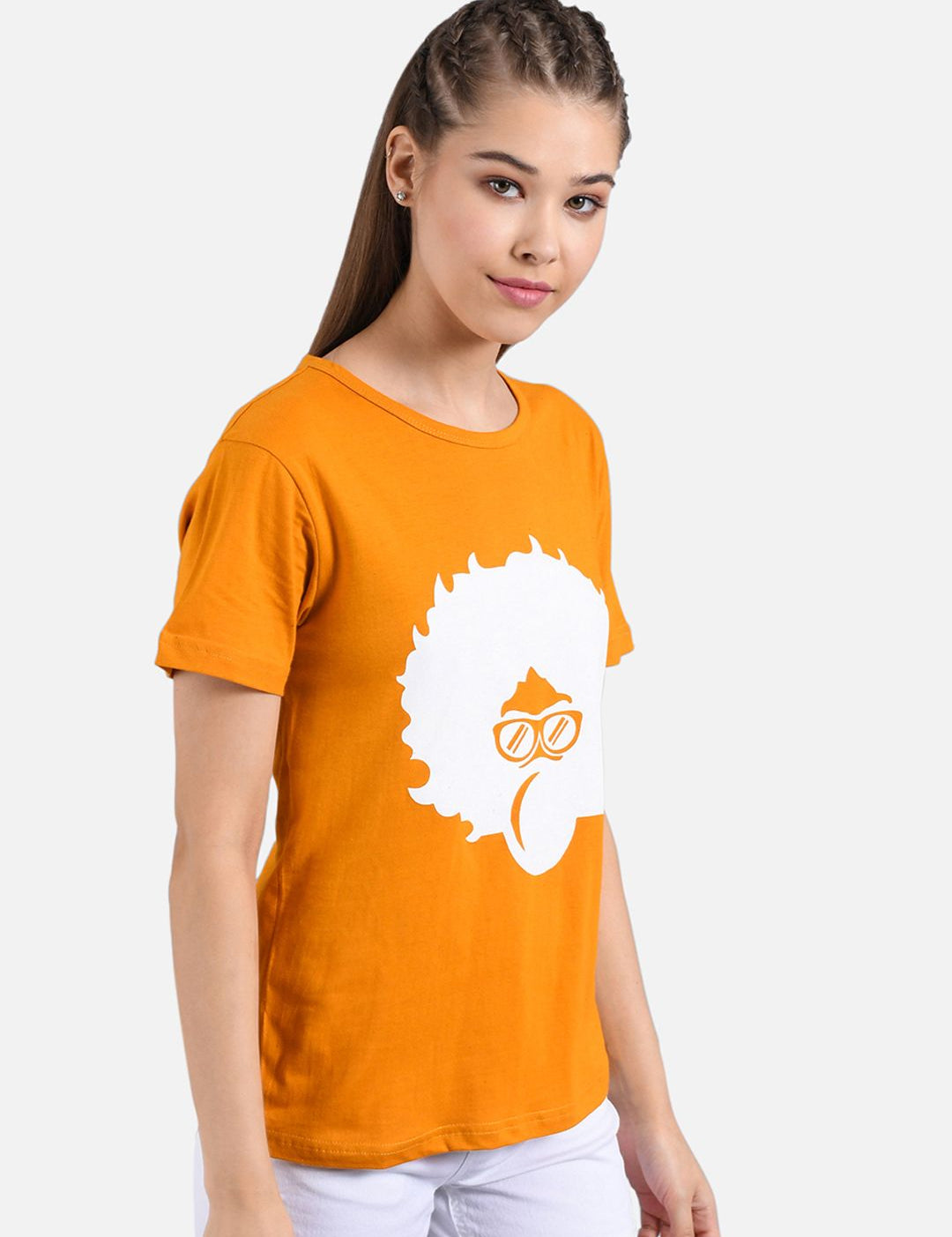 Kotty Women Yellow & White Printed Round Neck T-shirt