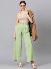 Kotty Women Green High-Rise Easy Wash Pleated Parallel Trousers