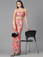 Kotty Abstract Printed Shoulder Straps Sleeveless Top And Skirt