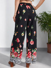 Kotty Women Multicoloured Floral Printed Relaxed Straight Fit High-Rise Easy Wash Trousers