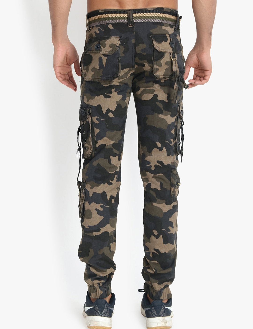 Kotty Men Beige & Green Regular Fit Camouflage Printed Cargos