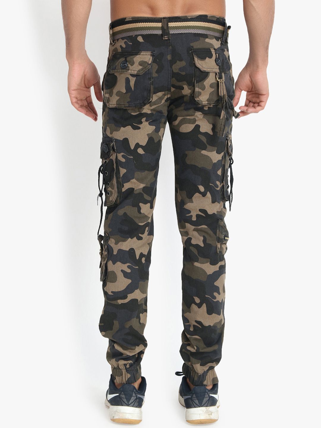 Kotty Men Beige & Green Regular Fit Camouflage Printed Cargos