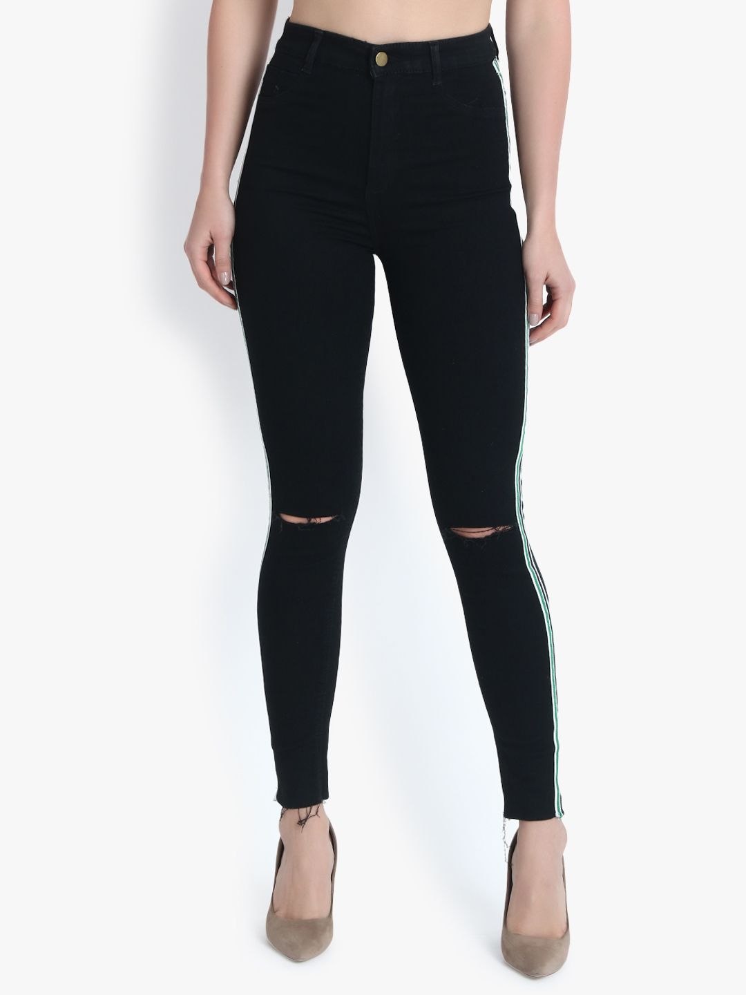 Kotty Women Black Skinny Fit High-Rise Slash Knee Jeans
