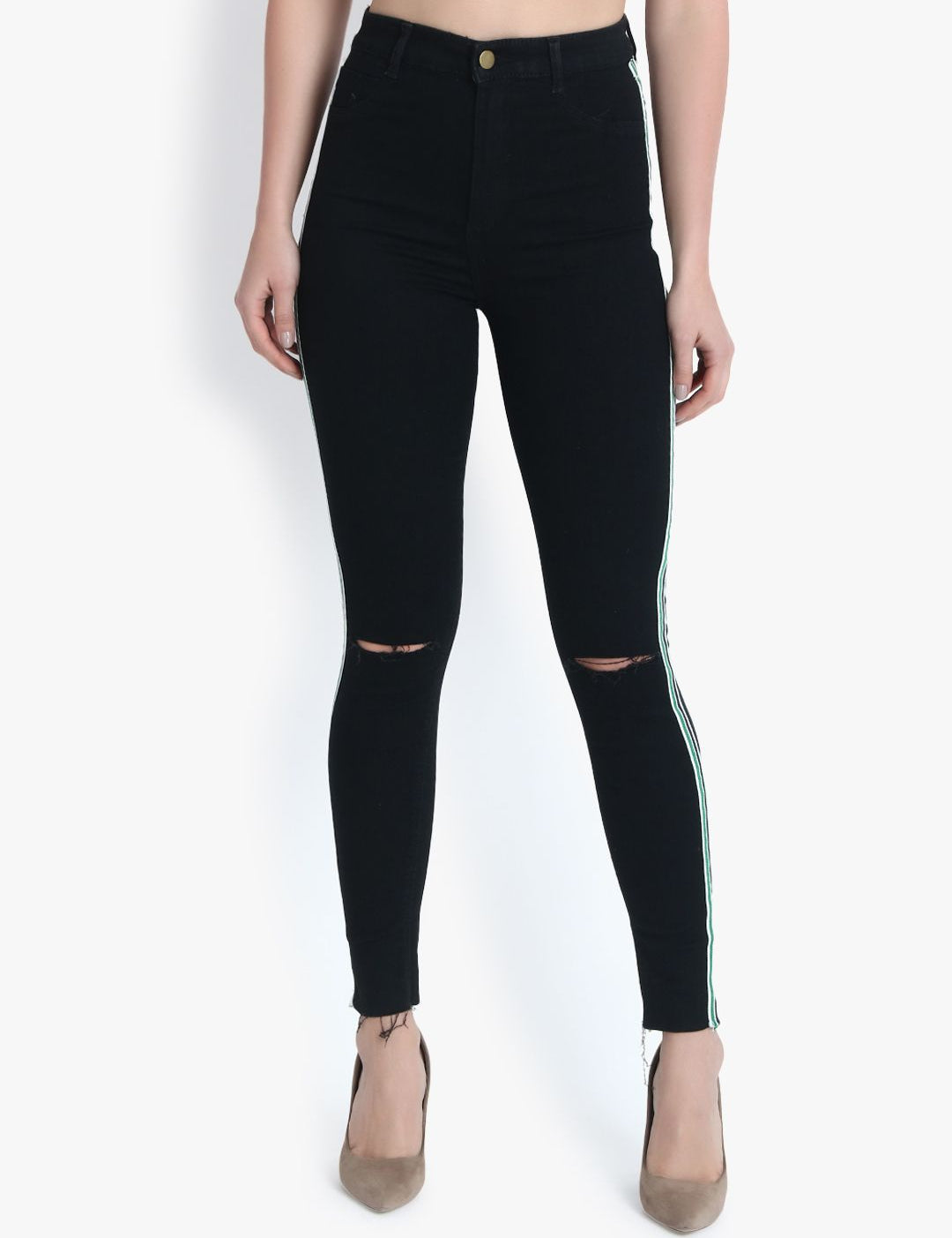 Kotty Women Black Skinny Fit High-Rise Slash Knee Jeans