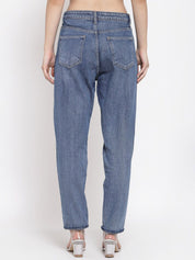 Kotty Women Blue Boyfriend Fit High-Rise Highly Distressed Light Fade Jeans