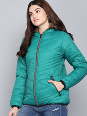 Kotty Women Green Hooded Puffer Jacket