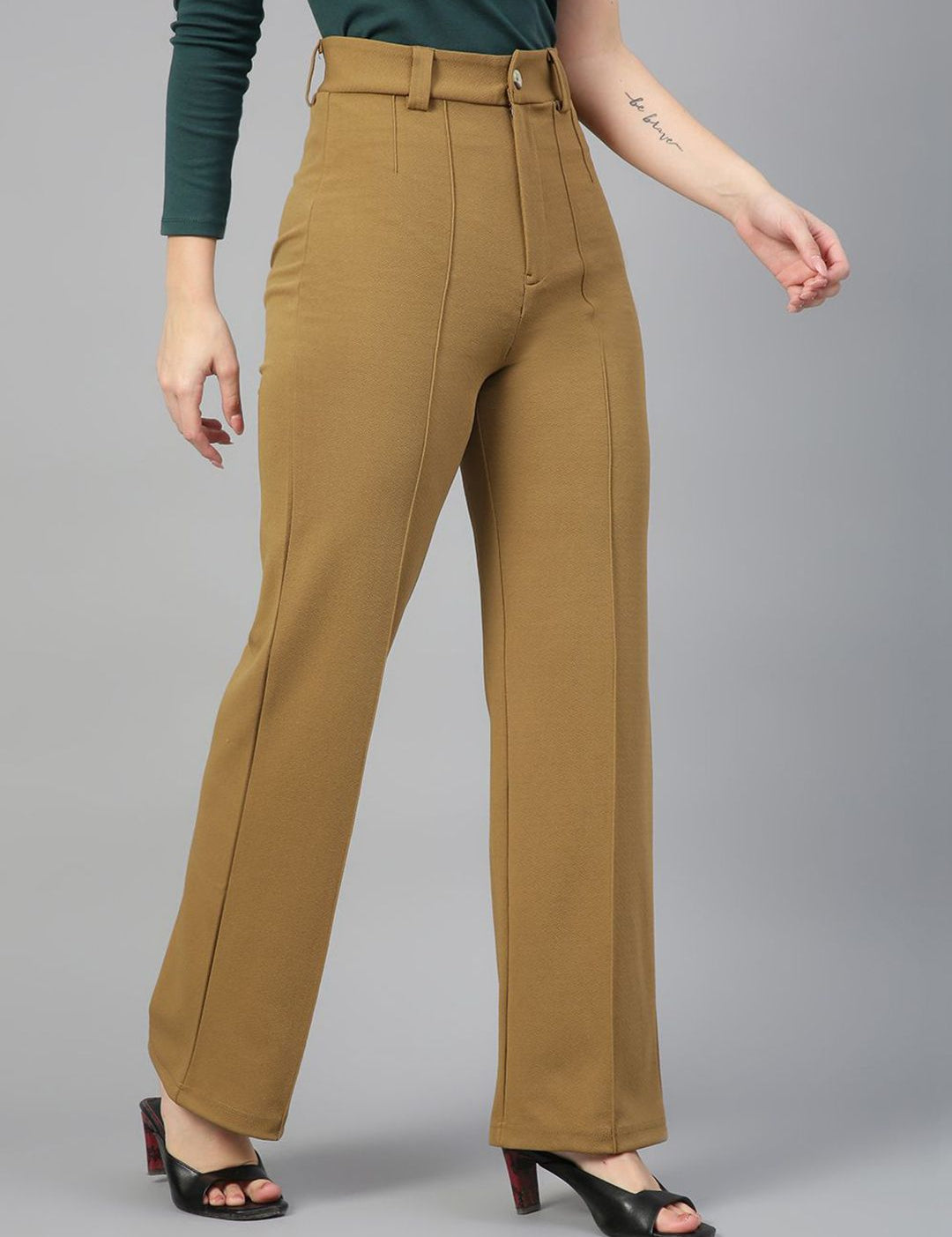 KOTTY BIZwear Women Relaxed Straight Leg Straight Fit High-Rise Easy Wash Trousers