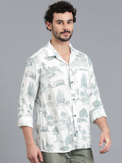 Kotty New Relaxed Fit Abstract Printed Cutaway Collar Casual Shirt