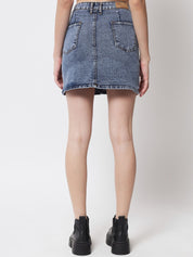Kotty Women Blue Solid Straight Denim Skirt
