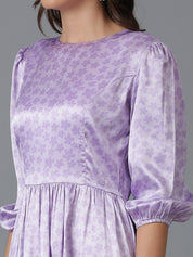 Kotty Lavender Floral Printed Satin Fit & Flare Mini Dress