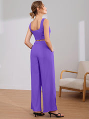 KOTTY BIZwear Square Neck Sleeveless Crop Top & Trousers