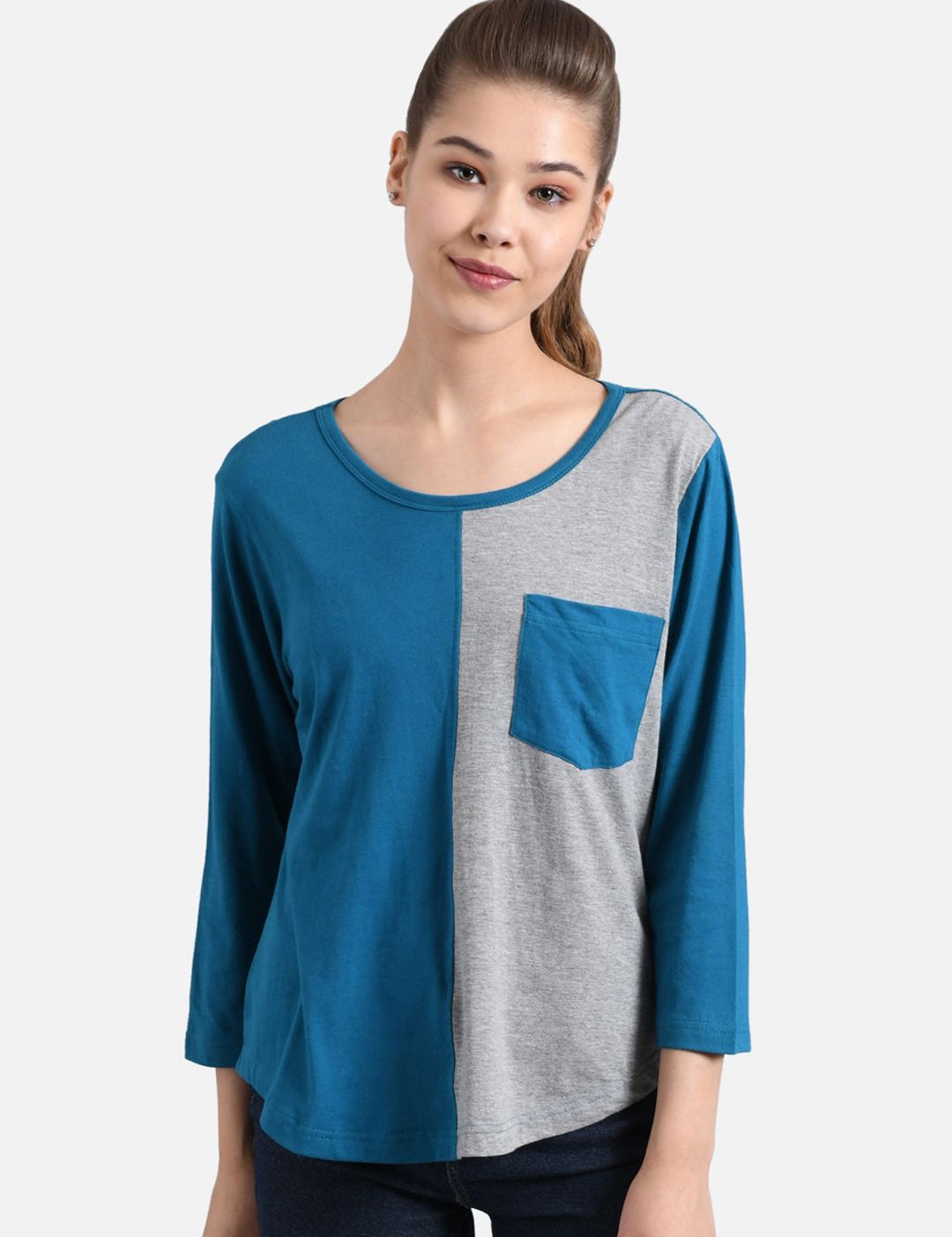 Kotty Women Pack Of 2 Multicoloured Colourblocked Round Neck T-shirts