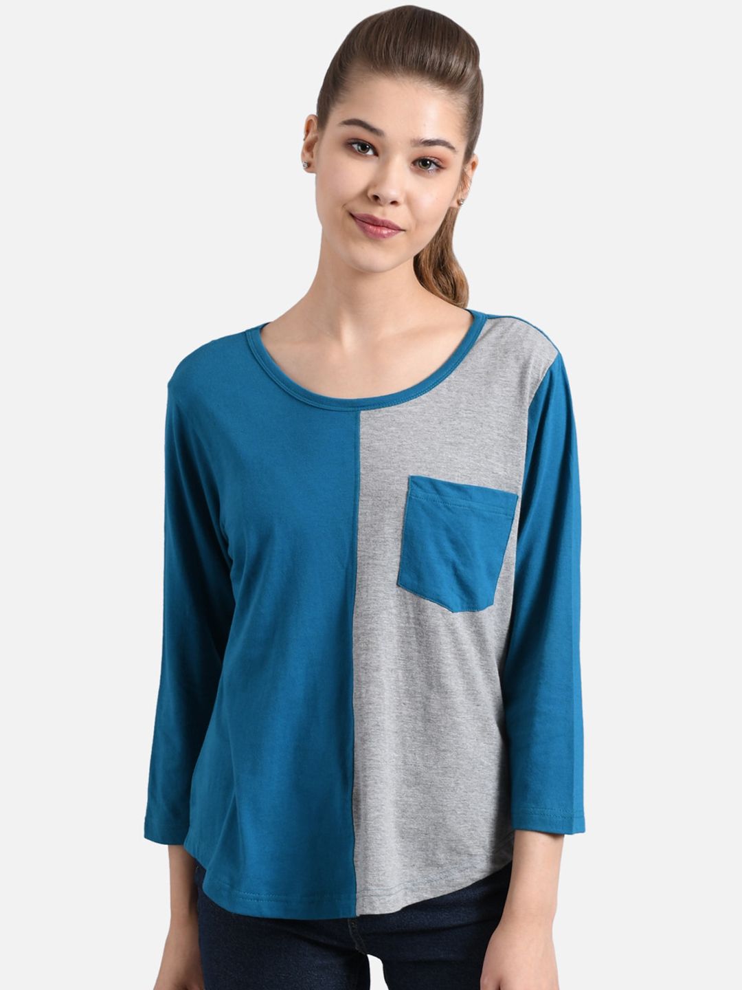 Kotty Women Pack Of 2 Multicoloured Colourblocked Round Neck T-shirts