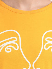 Kotty Women Yellow &White Printed Round Neck T-shirt