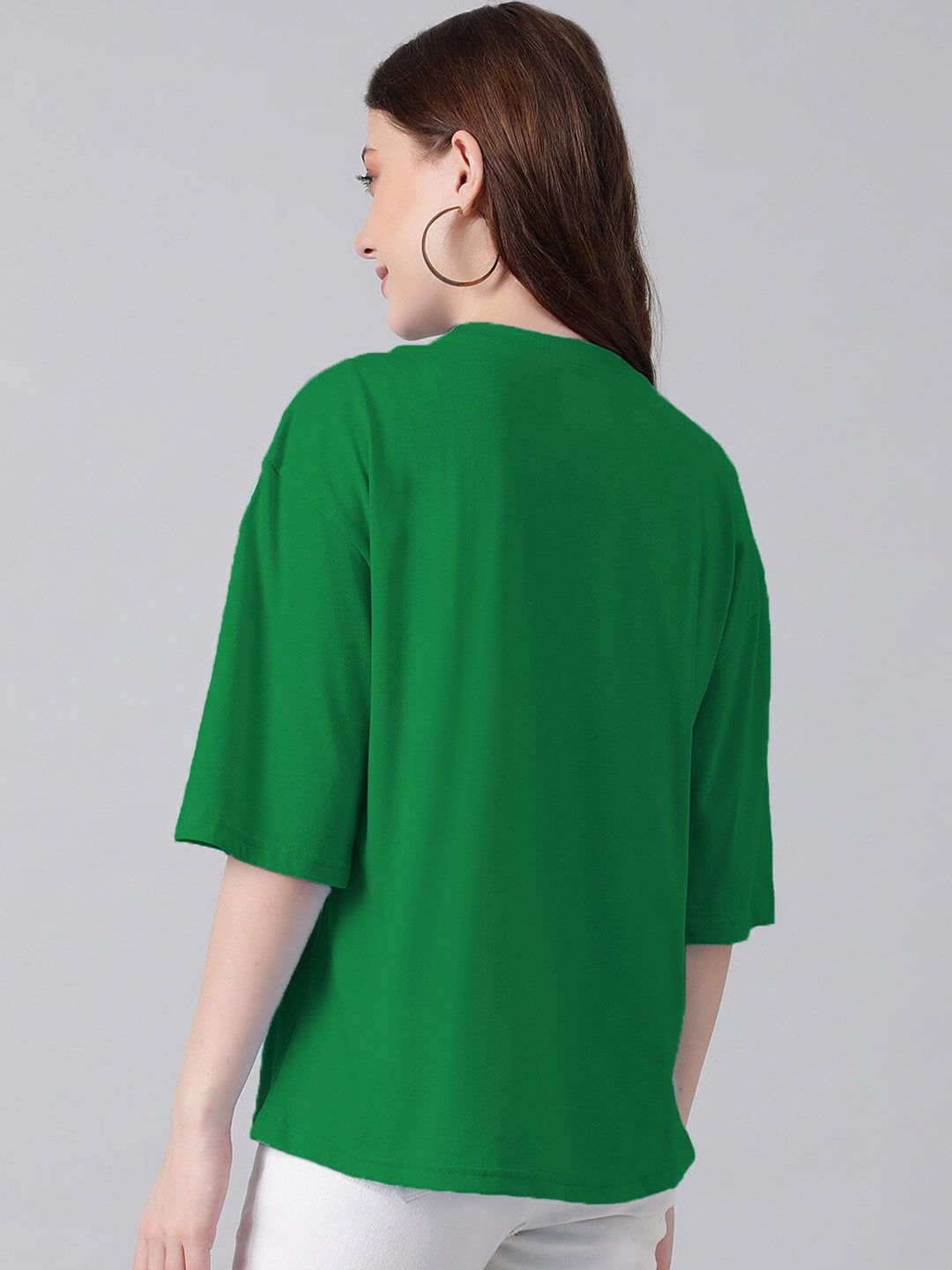 Kotty Green & Black Typography Printed Drop Shoulder Sleeves Oversized Casual T-Shirt