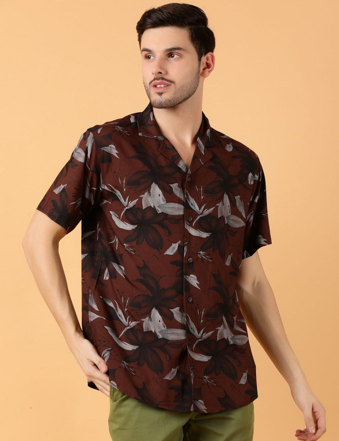 Kotty Men Relaxed Spread Collar Graphic Printed Cotton Casual Shirt