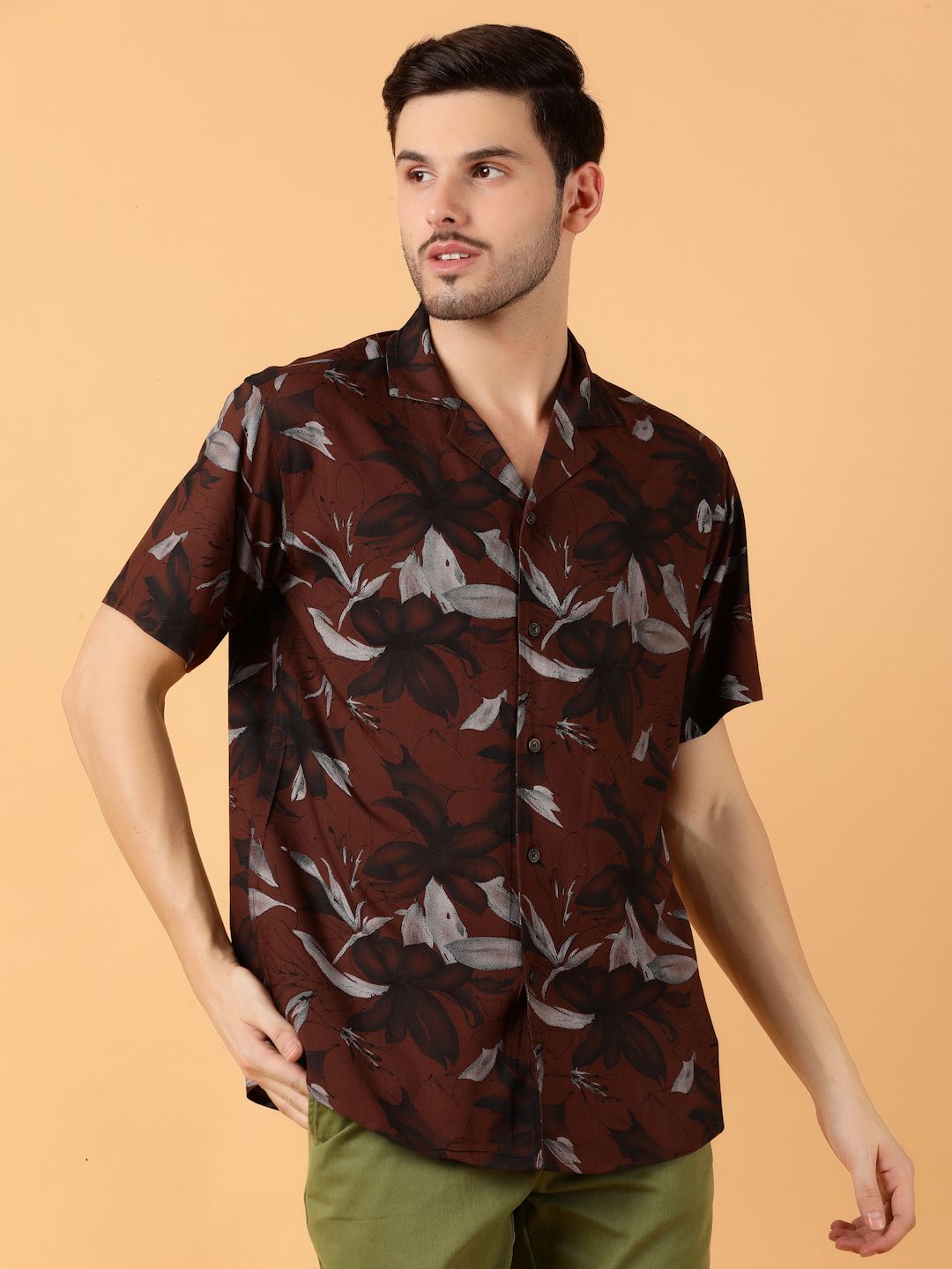Kotty Men Relaxed Spread Collar Graphic Printed Cotton Casual Shirt
