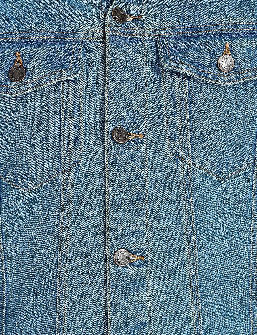 Kotty Men Blue Solid Denim Jacket