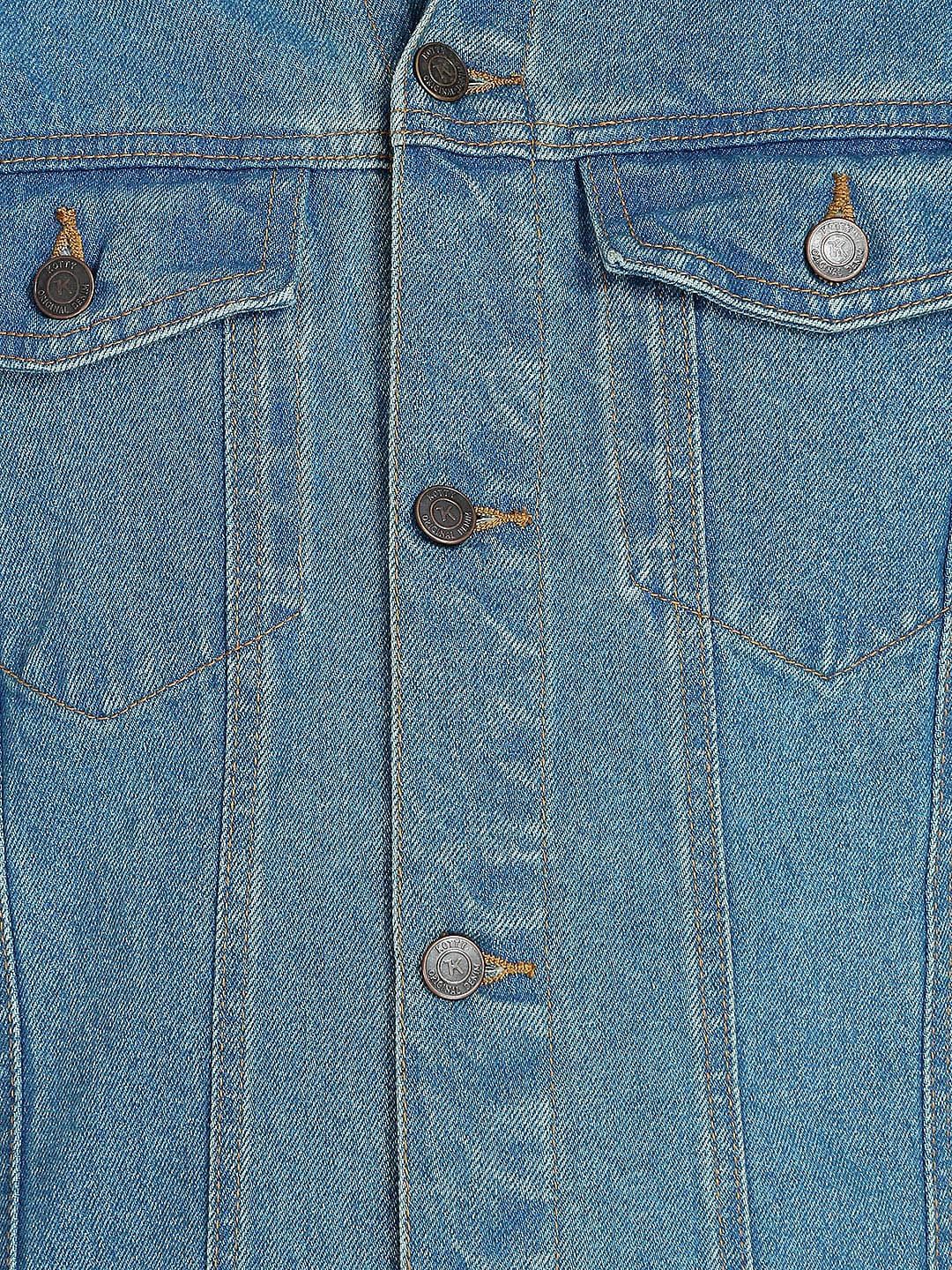 Kotty Men Blue Solid Denim Jacket
