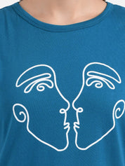 Kotty Women Blue Printed Round Neck T-shirt