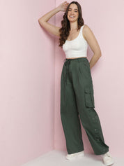 Kotty Women Solid Relaxed Straight Fit Mid-Rise Cargos Trousers