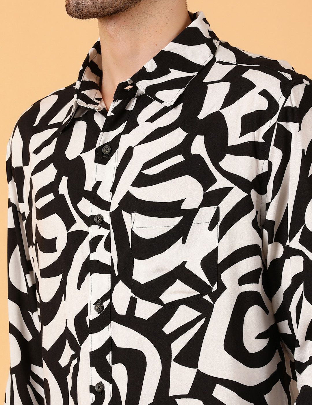 Kotty Men Relaxed Spread Collar Graphic Printed Cotton Casual Shirt